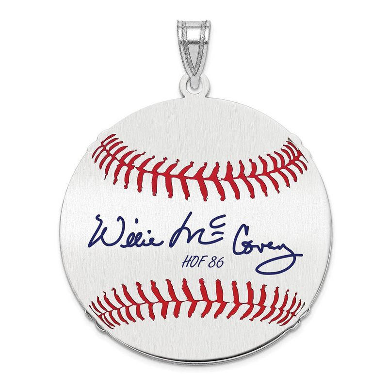 Sterling Silver Willie Mccovey Signature Lg Enamel Baseball Pendant